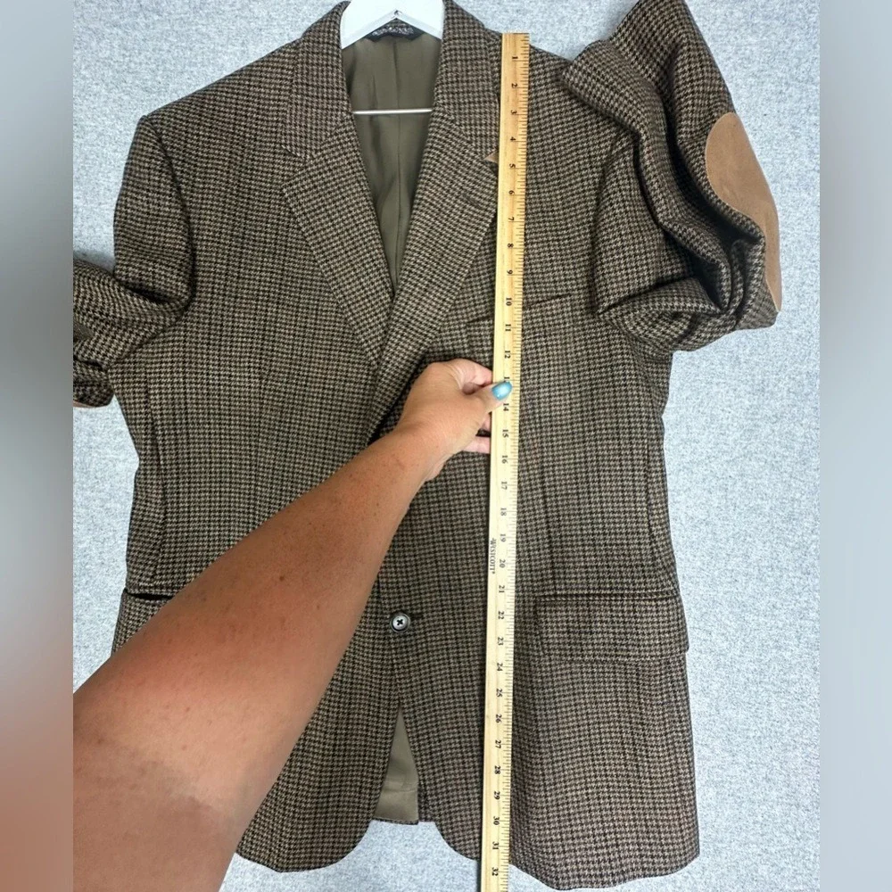 Evan Picone Blazer Mens 43R Houndstooth Wool Elbow‎ Patch Sport Coat Classic